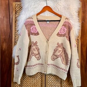 Haute Hippie Cream Horse Pattern Cardigan